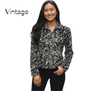 Giancarlo Ferrari Black & Ivory Tiger Print Faux Fur Vintage Coat Size 14